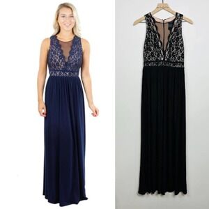 Nightway Pre-Loved Sequines Lace Metallic Mesh Sleeveless Bodice Gown Black Sz 8